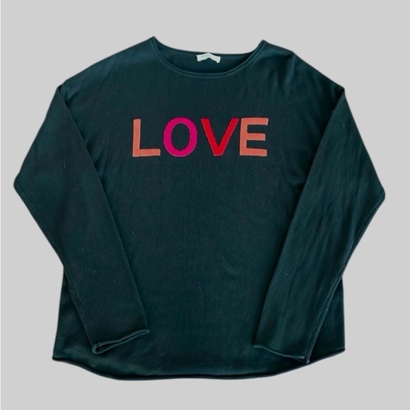 Brit NY LOVE Sweater CrewNeck Black Size L Valentine’s Day Soft Cashmere blend - Picture 2 of 12
